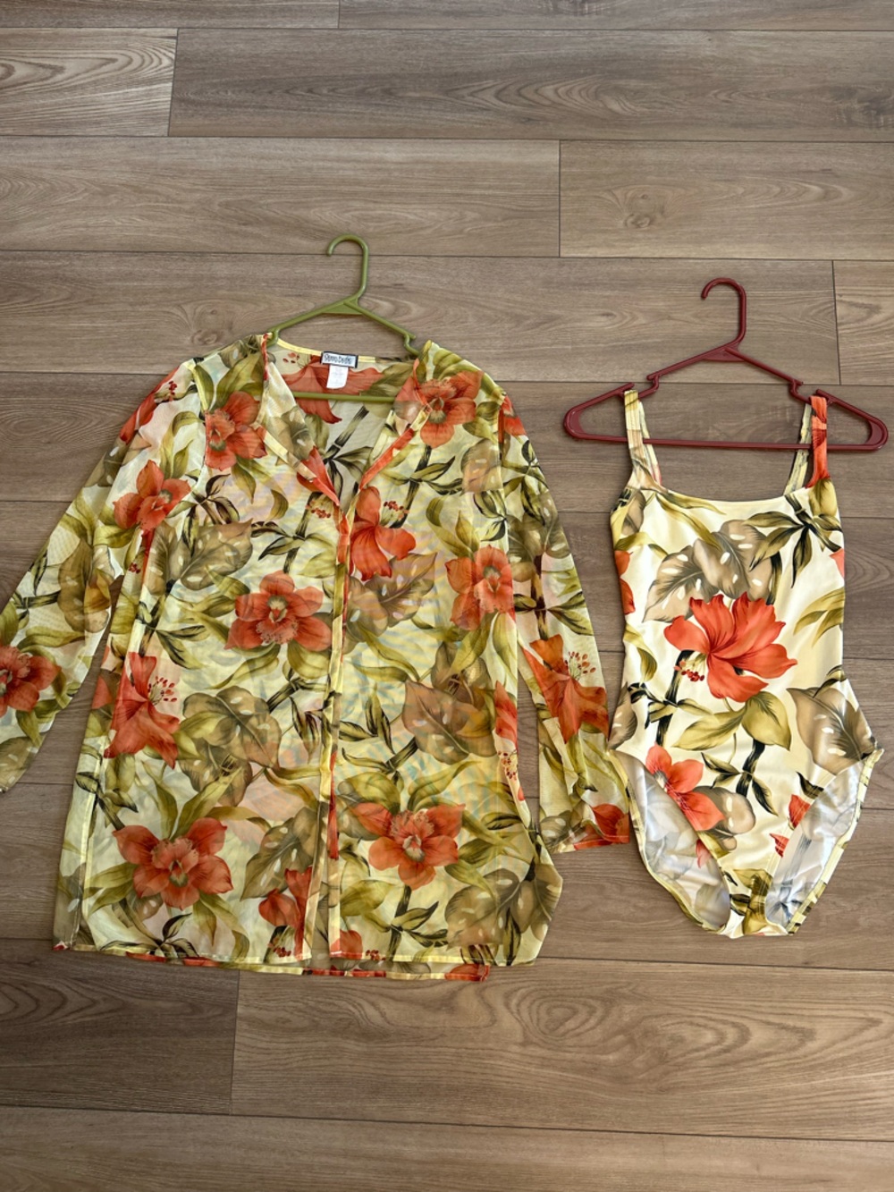 Y2K Ocean Pacific Tropical Hibiscus Swimsuit & Sheer Cover Up Set Size 8 Resort